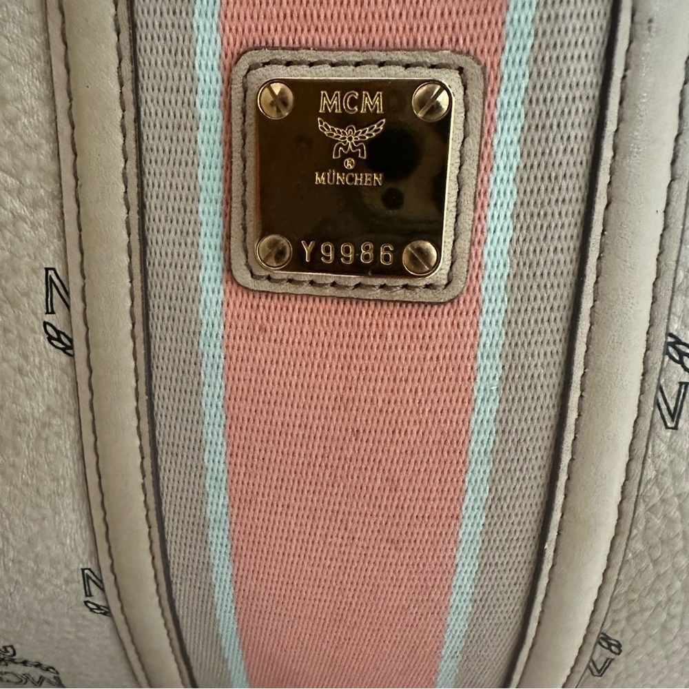 MCM Visetos Authentic Striped Tote Shoulder Bag | Beige Tan Pink| MED LG /DAMAGE - Picture 7 of 17